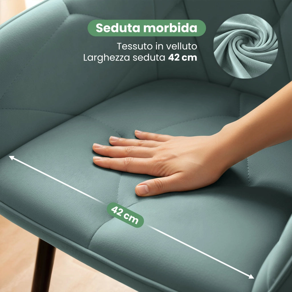 Set di 6 Sedie in velluto trapuntato DIAMANTE Turchese gambe nere