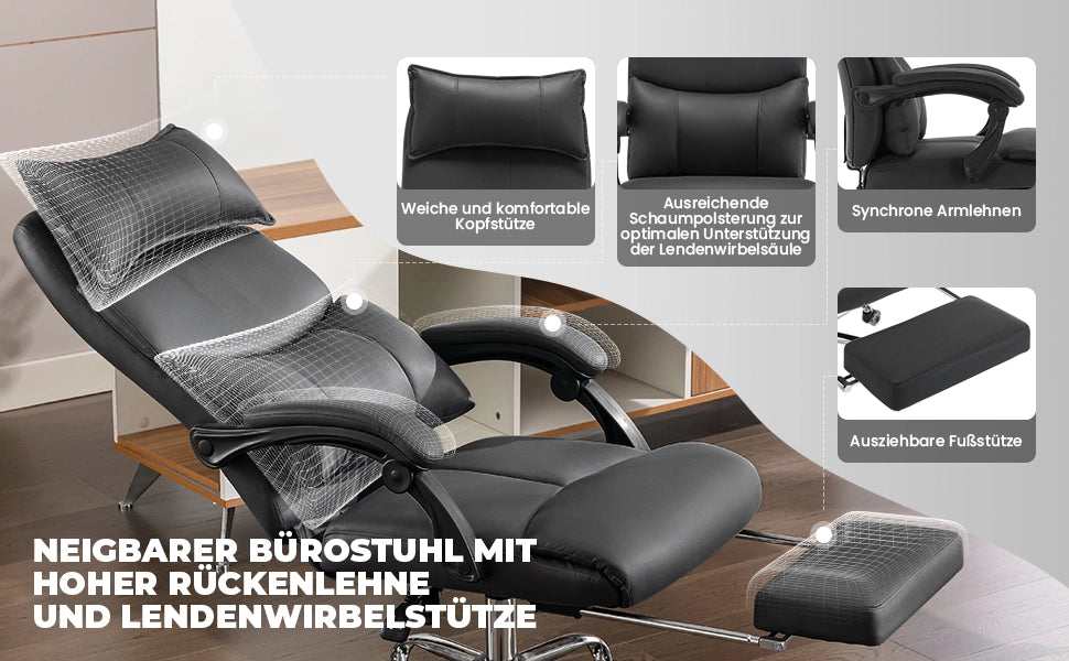 Sedia da ufficio ergonomica in tessuto tecnico con supporto lombare regolabile e braccioli imbottiti nera