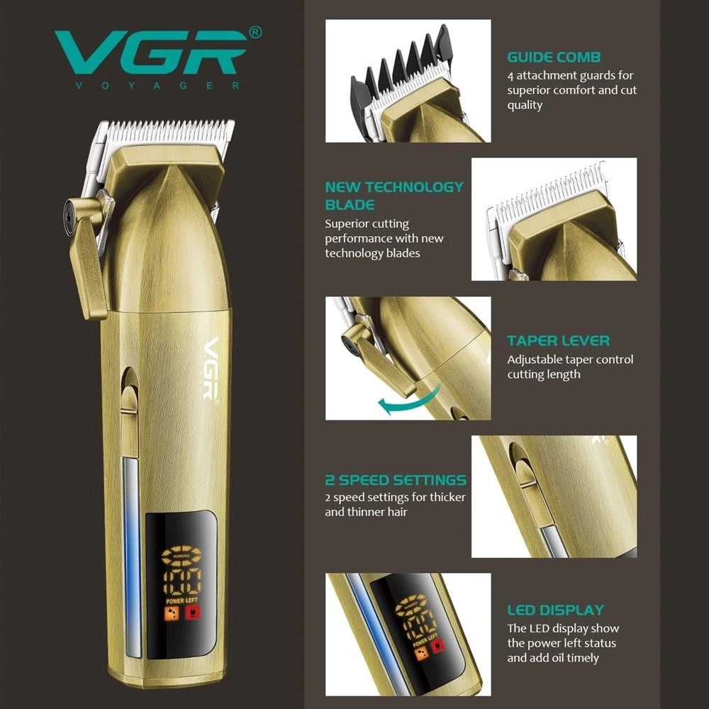 Trade Shop - Tagliacapelli Professionale Senza Fili Display Led A Batteria Ricaricabile V-688 -