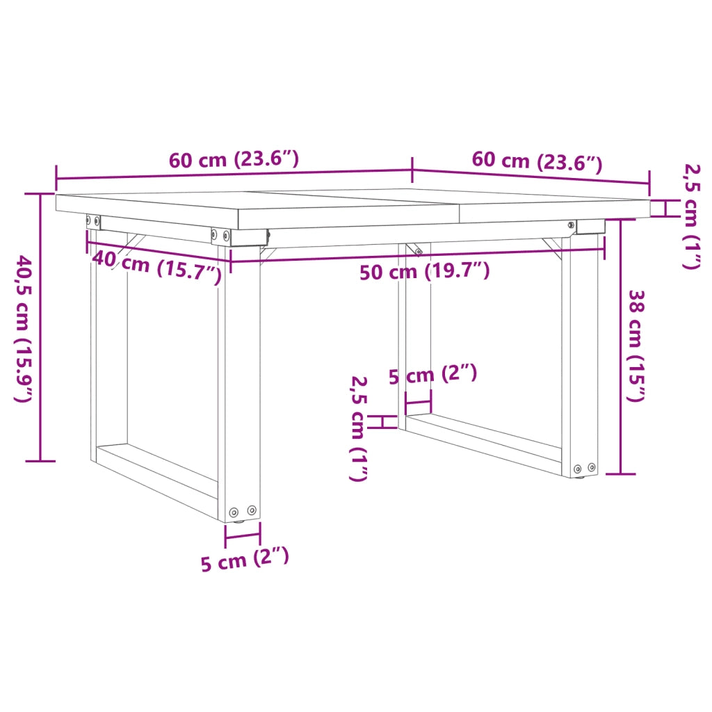 vidaXL Tavolino Salotto Telaio a O 60x60x40,5cm Legno Pino e Acciaio