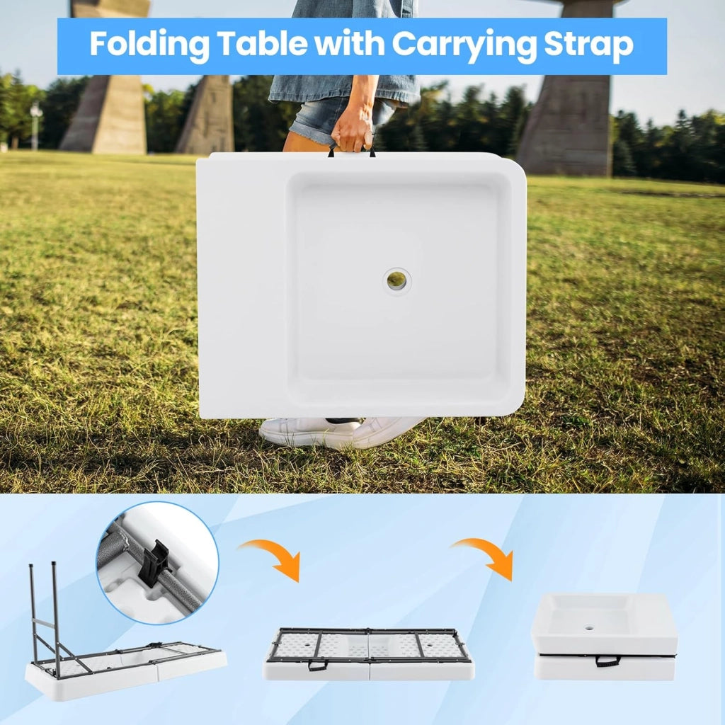 Tavolo refrigerante pieghevole per ghiaccio con doppio lavello profondo e foro di drenaggio, refrigerante per bevande con gonna da tavolo rimovibile, tavolo da giardino portatile per feste