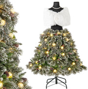 Albero di Natale Artificiale 150 CM con Manichino Pre-Illuminato, Albero di Natale a Forma di Abito con 465 Punte di Rami, 50 Luci a LED, 36 Pigne, Scialle, Collana