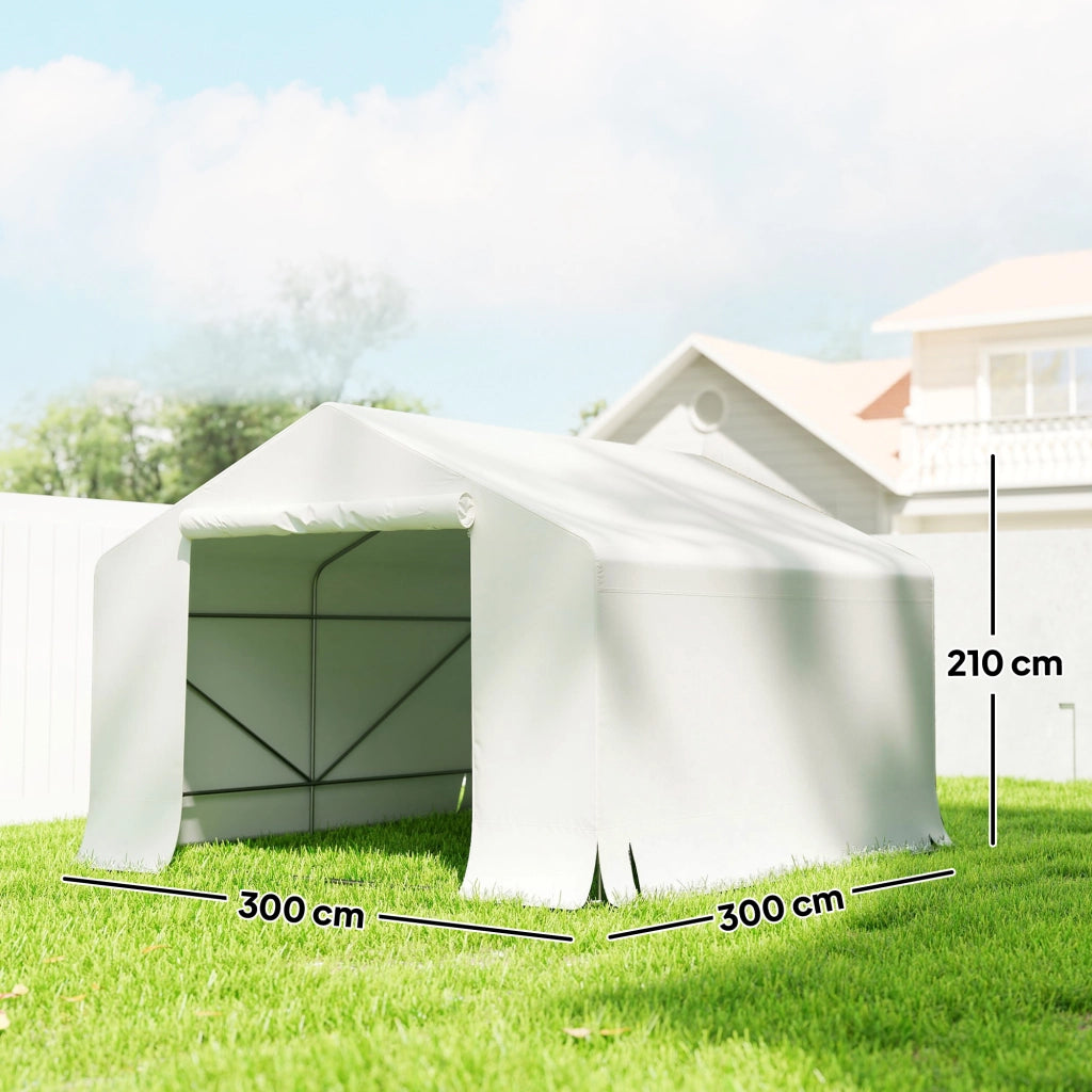 Capanno da Giardino e Tenda Garage 3x3 m Impermeabile con Porta Avvolgibile in Metallo e PE Bianco