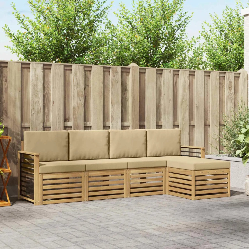 Set di divani da esterno 5 pcs Bianco e Beige Poliestere