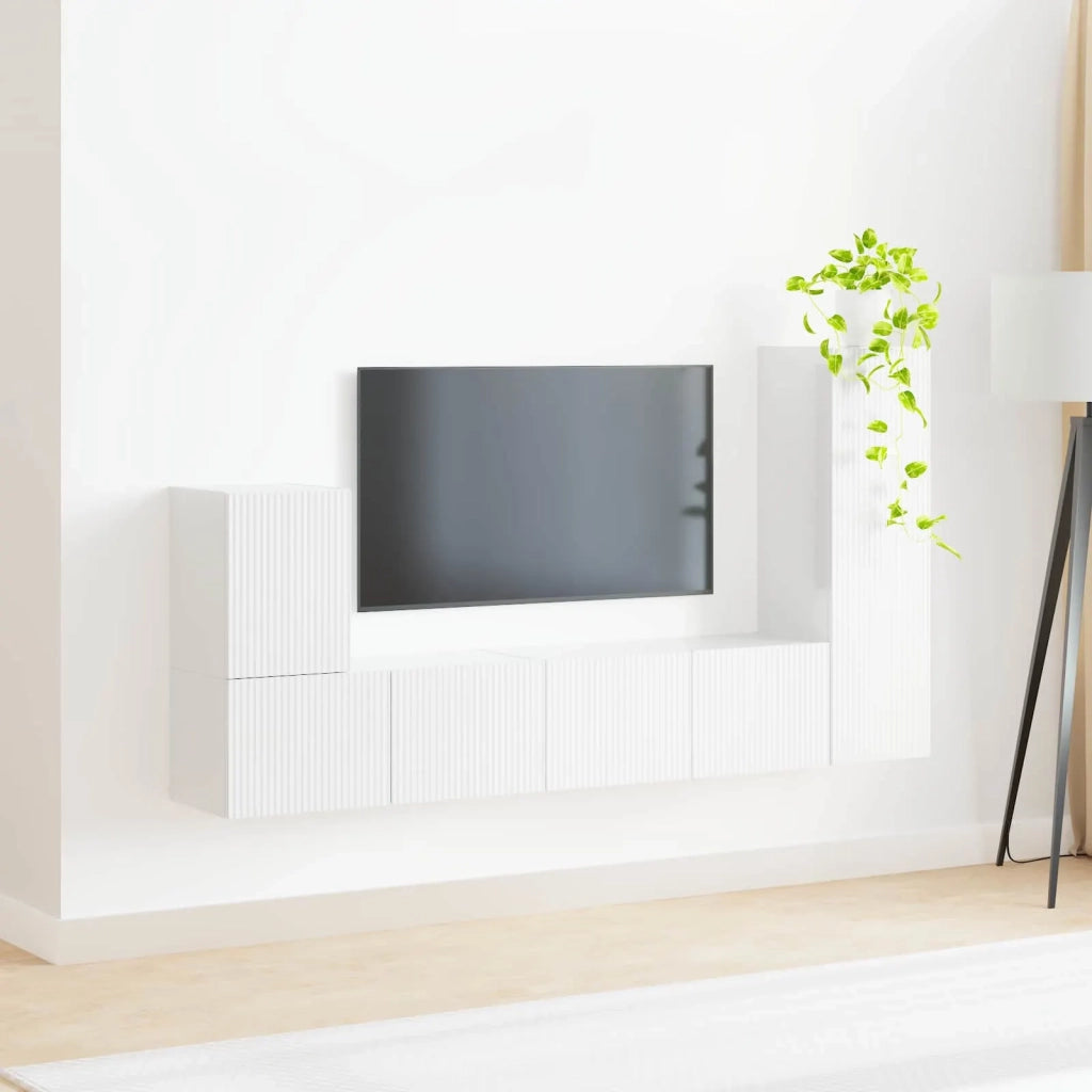 Set mobile TV 3 pcs Bianco Lucido Legno multistrato