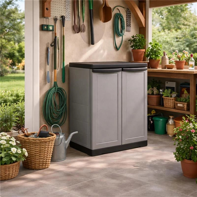 ARMADIO SLIM IN RESINA CON 1 RIPIANO REGOLABILE E PREDISPOSIZIONE LUCCHETTO - COLORE GRIGIO DIMENSIONE 65X45X91H CM