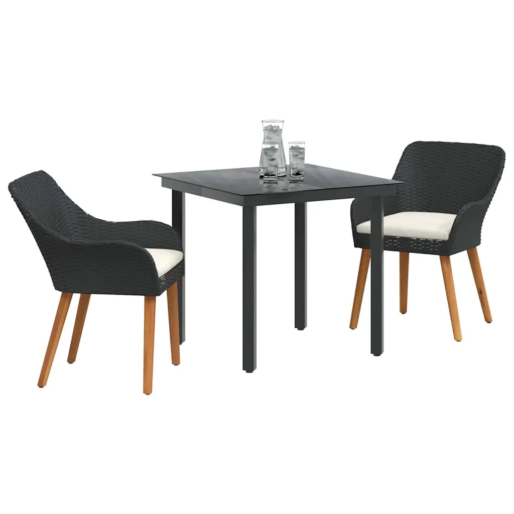 Set da Pranzo per Giardino con cuscino 3 pz | Set Salotto da Giardino Nero polyrattan