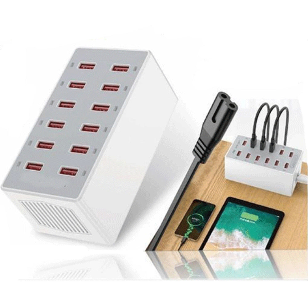 Trade Shop - Stazione Di Ricarica Usb Dock Con 12 Porte Usb 60w Multifunzione Presa Q-cd12p -