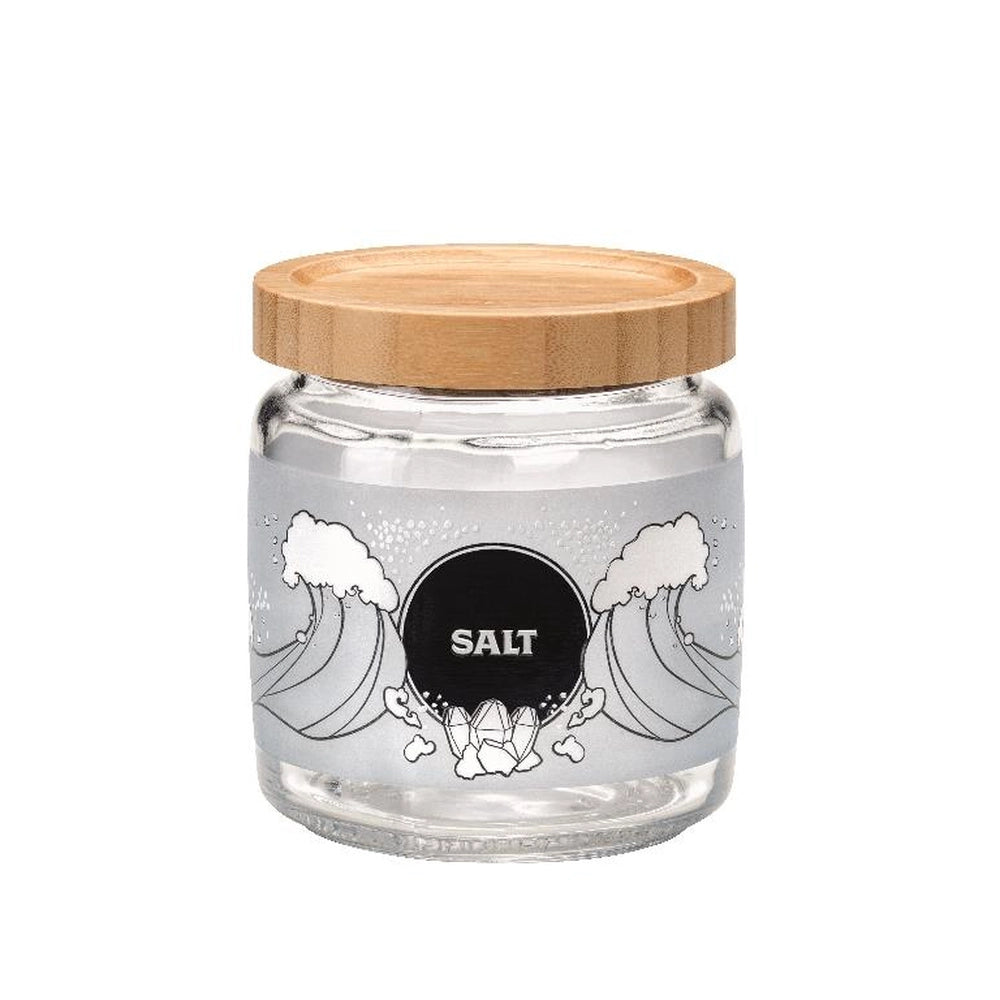 1 Barattolo Contenitore da Cucina in vetro Tappo in Bamboo Sale 750 ml