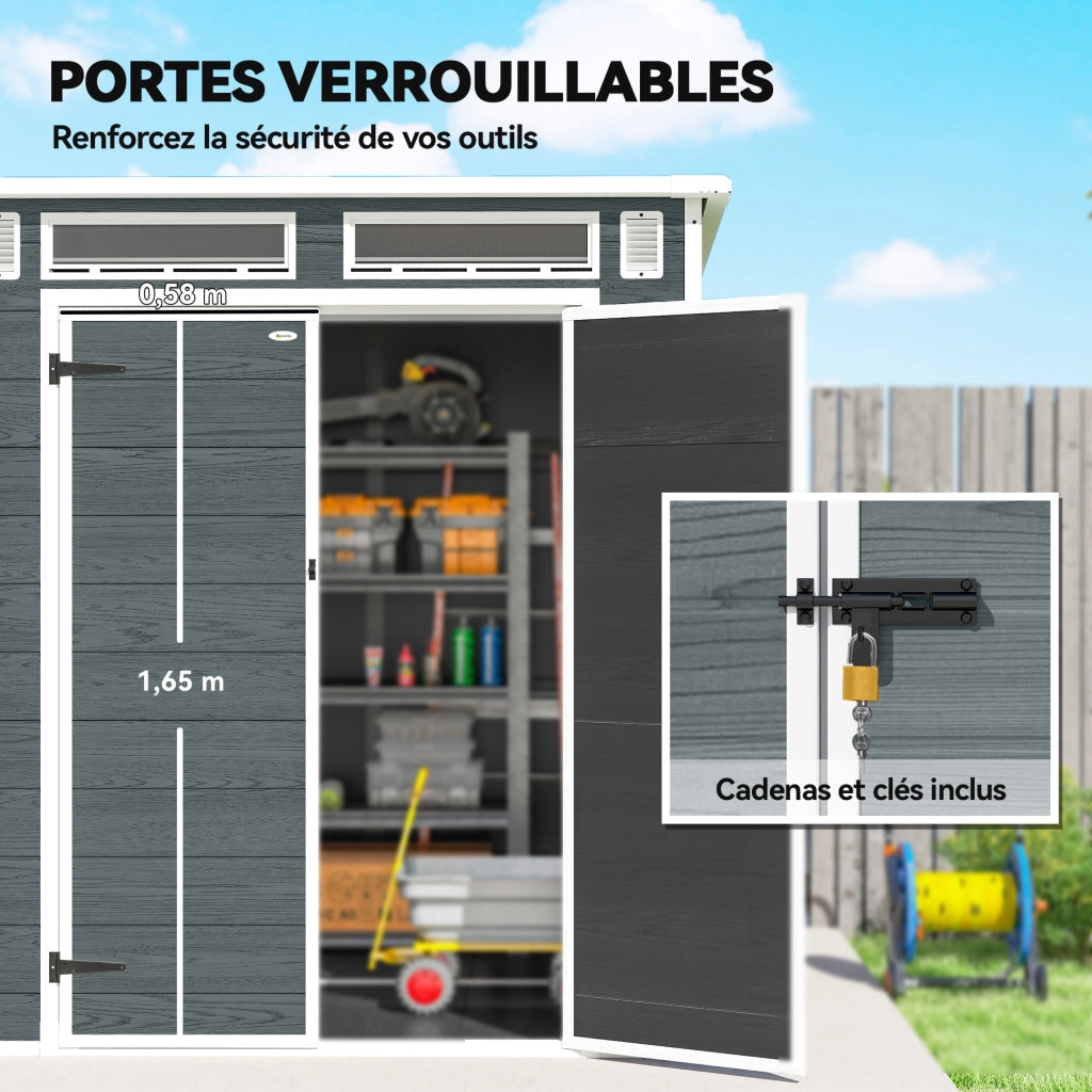 Casetta da Giardino in Resina con 2 Porte e 3 Finestre ¨C Zephmum ¨C Grigio 3.3 m2