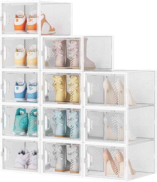 Set di 12 Contenitori Translucidi per Scarpe fino al Numero 46