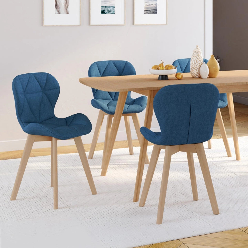 Set di 4 sedie ROBINE in tessuto blu anatra per sala da pranzo