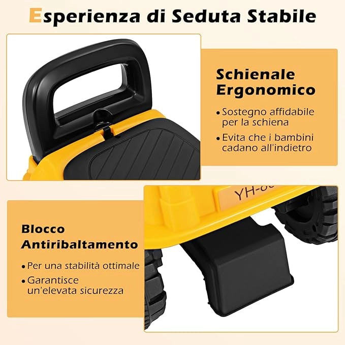 Escavatore a Spinta Cavalvabile per Bambini, Ruspa Giocattolo con Benna da Scavo Suono e Spazio di Stoccaggio, Veicolo da Costruzione per Bambini 19-36 Mesi (Stile 4)