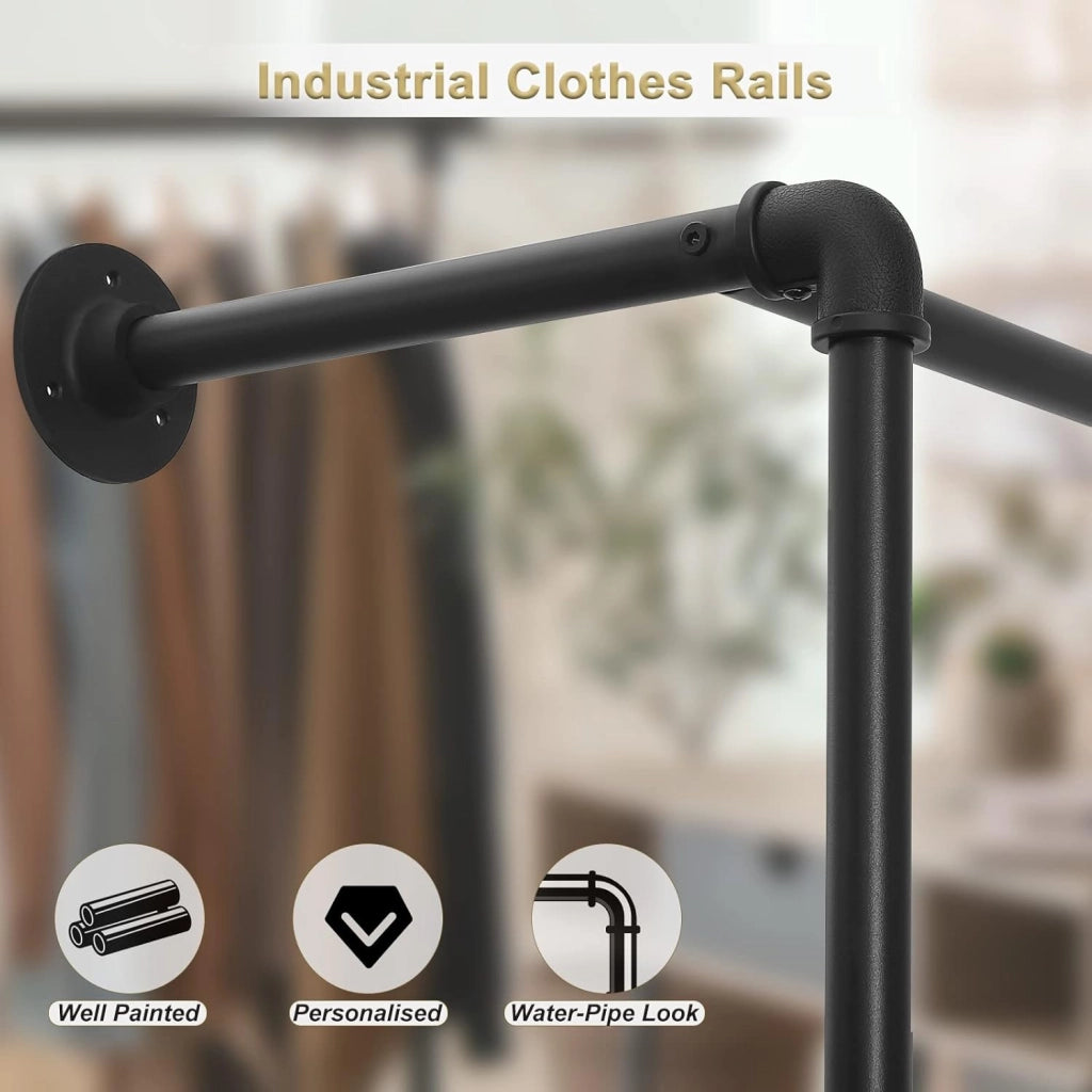 Asta appendiabiti industriale nera per montaggio a parete, appendiabiti con ripiano, per camera da letto, sistema appendiabiti in tubi metallici MDF