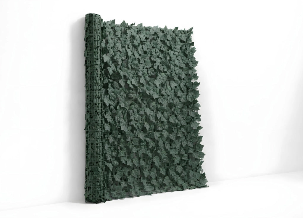 Rotolo Edera Finta Sempreverde Siepe Foglie Ornamentali Frangivista Coprente Per Recinzione - 1.5x3mt - Verde