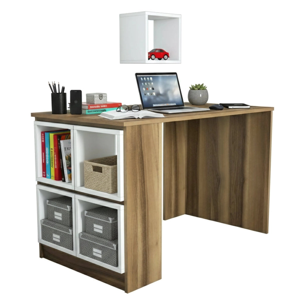 Scrivania Arsita, Scrittoio multiuso, Tavolo per ufficio porta PC, Piano di lavoro, 120x65h75 cm, Noce e Bianco