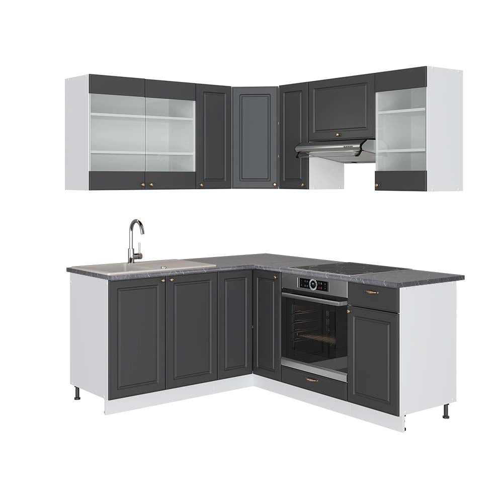 Cucina angolare completa Fame-Line Antracite-oro/Bianco 190 x 60 cm, PL Antracite Vicco