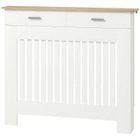 Copritermosifone a Doghe Antiribaltamento con Cassetto Portaoggetti, in Legno, 112x19x97 cm, Bianco