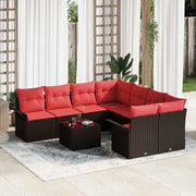 Set Divano da Giardino 9 pcs Marrone e Rosso polyrattan