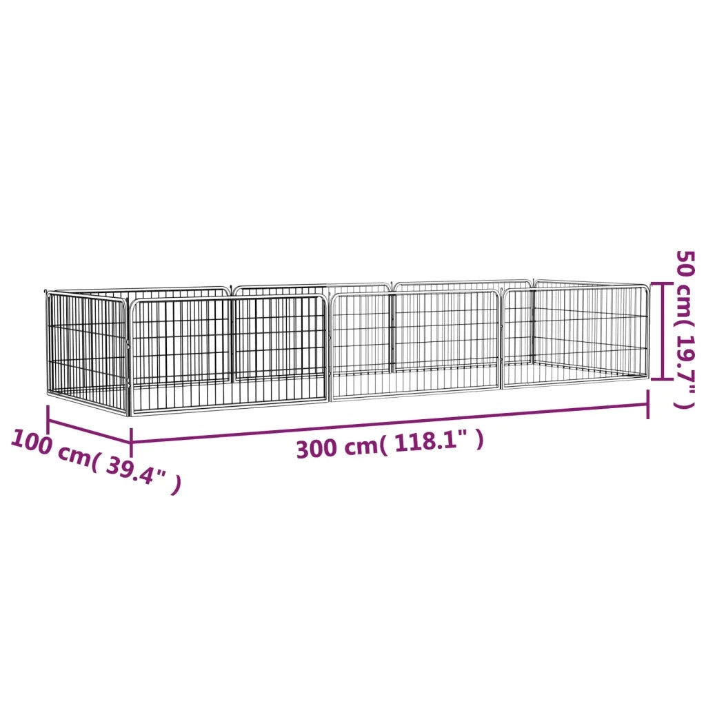 Box Cani 8 Pannelli Nero 100x50 cm Acciaio Verniciato Polvere CFW4413645