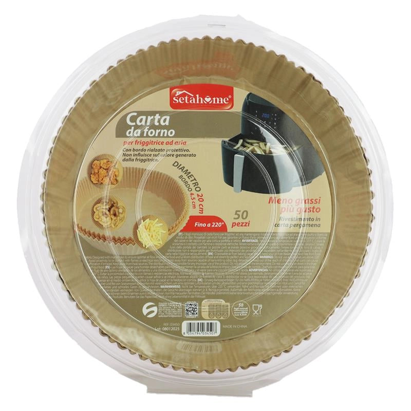 CARTA DA FORNO TONDA PER FRIGGITRICE AD ARIA FINO A 220° RIVESTIMENTO IN CARTA PIGMENTATA BORDO 4.5 CM Ø 20 CM