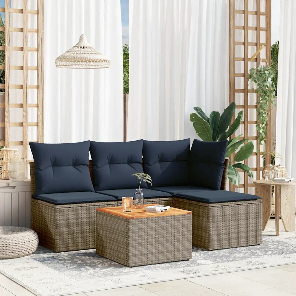 Set Divani da Giardino 5 pz con Cuscini Grigio in Polyrattan 3255928