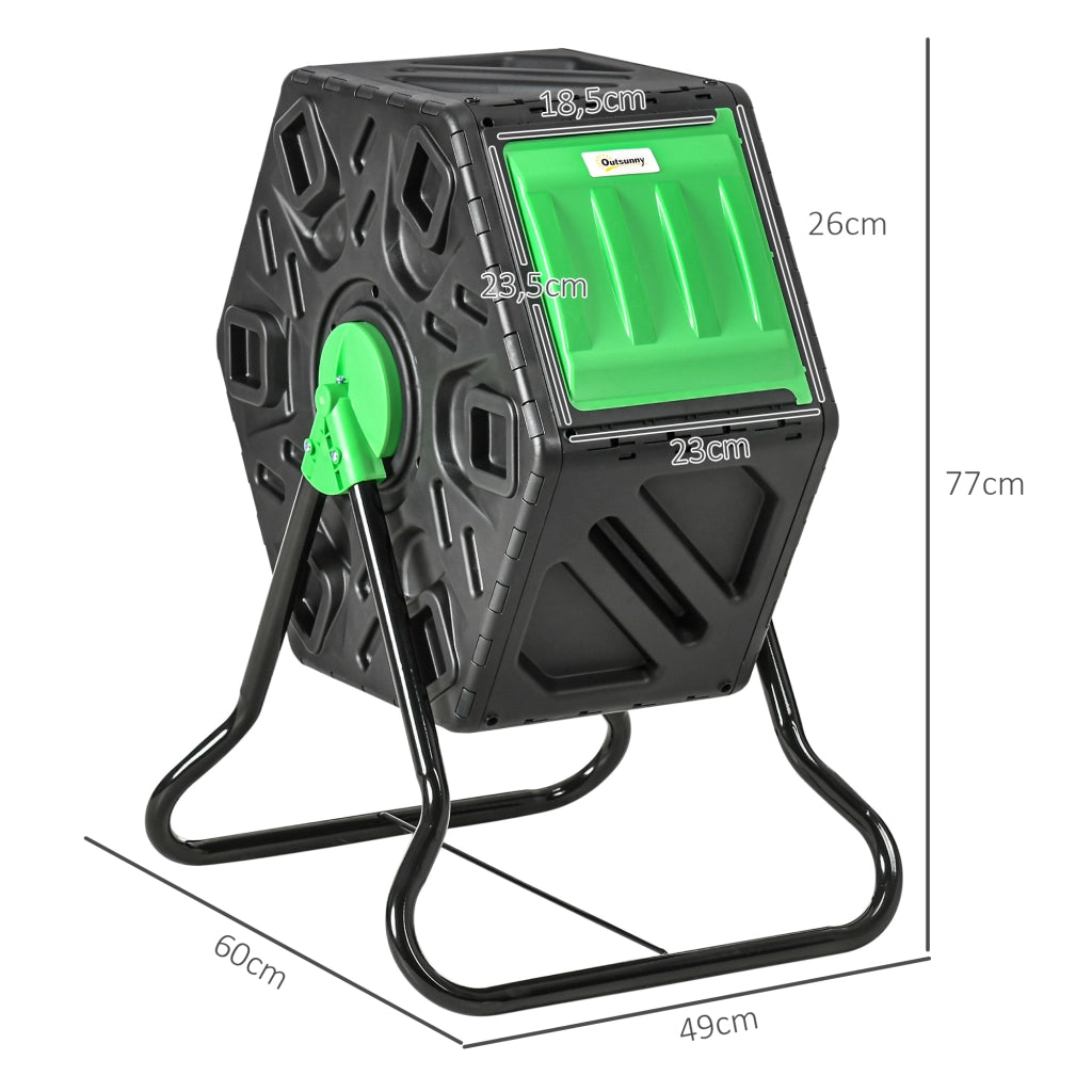 Composter da giardino 65 L in plastica, rotazione 360°, nero, 60x49x77 cm