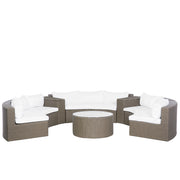 Set divano ad angolo da giardino marrone finto rattan a forma di U 9 posti cuscini bianchi curvi con tavolo set di conversazione