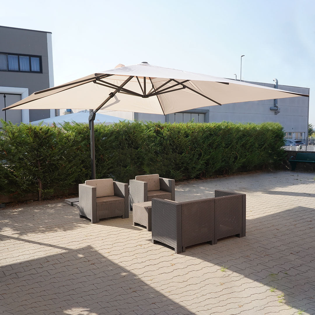 Ombrellone Decentrato da Giardino 4x4m in Alluminio Panna