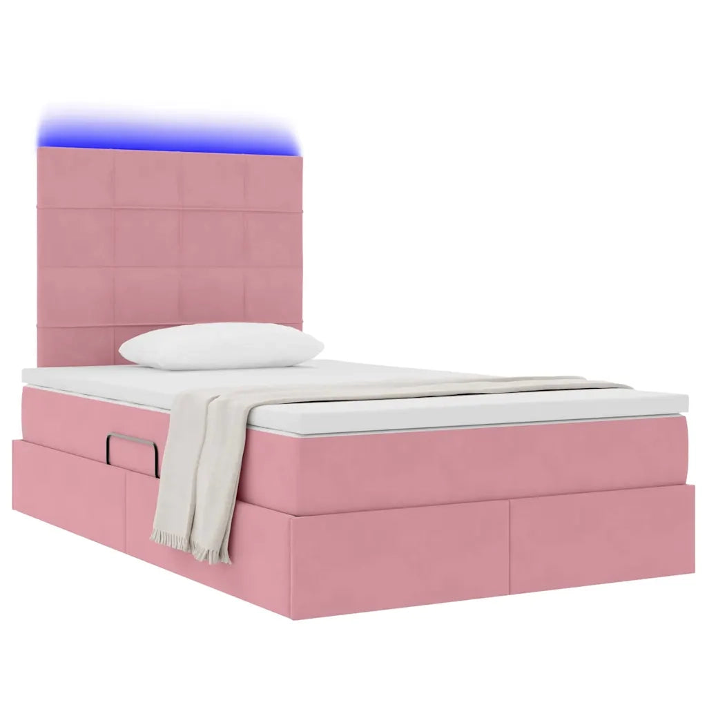 Letto con contenitore e LED con led Rosa 120 x 200 cm Velluto
