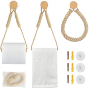 Set di 3 supporti per carta igienica in legno, supporto per carta igienica senza foratura con corda di canapa, decorazione boho per carta igienica, supporto per carta igienica per cucina e bagno
