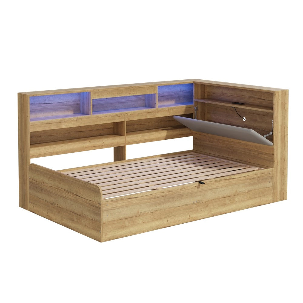 Letto idraulico a scomparsa per bambini - Zephmum- 90x200cm- Natur- USB e LED