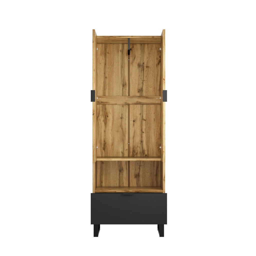Armadio con asta appendiabiti, 1 cassetto e 3 ripiani, per ingresso, in truciolare, nero, 180 × 38 × 65 cm