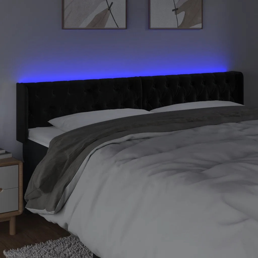 Testiera a LED Nera 183x16x78/88 cm in Velluto 3123634