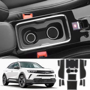Materassini antislip per Opel Mokka B Mokka-E 2021-2024, tappetini in gomma per console centrale, tappetini in gomma per portiere, tappetini in gomma per becher, accessori Opel Mokka tappetini in gomma antislip (bianchi)