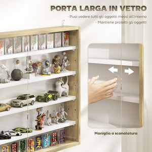 Bacheca Vetrina a Muro con 4 Ripiani Regolabili 80x9.5x60cm Bianco e Legno