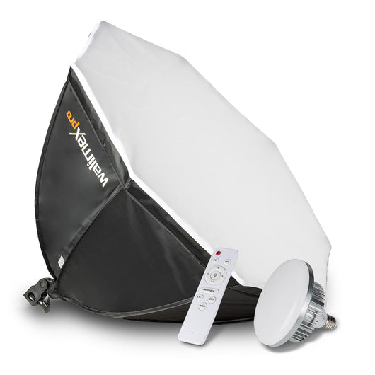 Softbox Octagon Ø65cm 60W Bi Color LED I incl. diffusore e telecomando I Temperatura colore da 3.000 a 6.000 K I Per foto e video professionali I Inclinabile