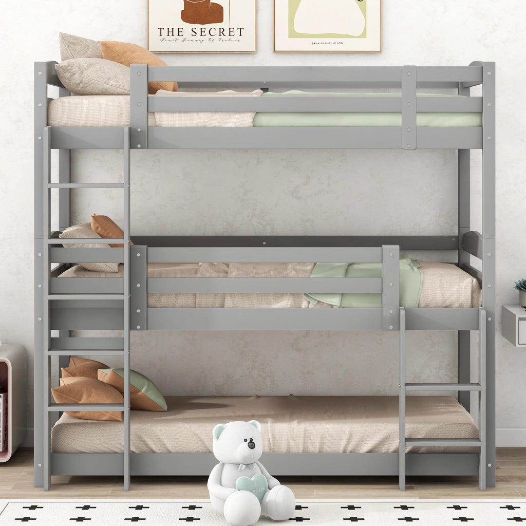 LETTO A CASTELLO TRIPLO 90x200 cm Legno di pino Grigio