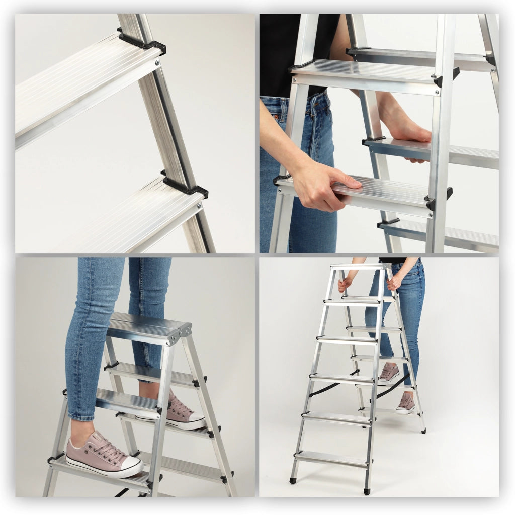 Scala in alluminio KADAX per uso domestico, 6 gradini, a doppia faccia, pieghevole