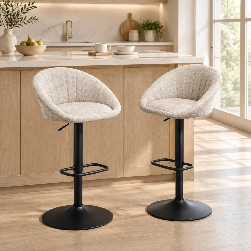 Set di 2 sgabelli da bar regolabili e girevoli in tessuto beige