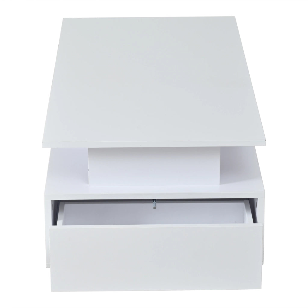 Tavolino basso con 2 cassetti e ripiani in vetro con LED bianco lucido 100 × 50 × 36 cm