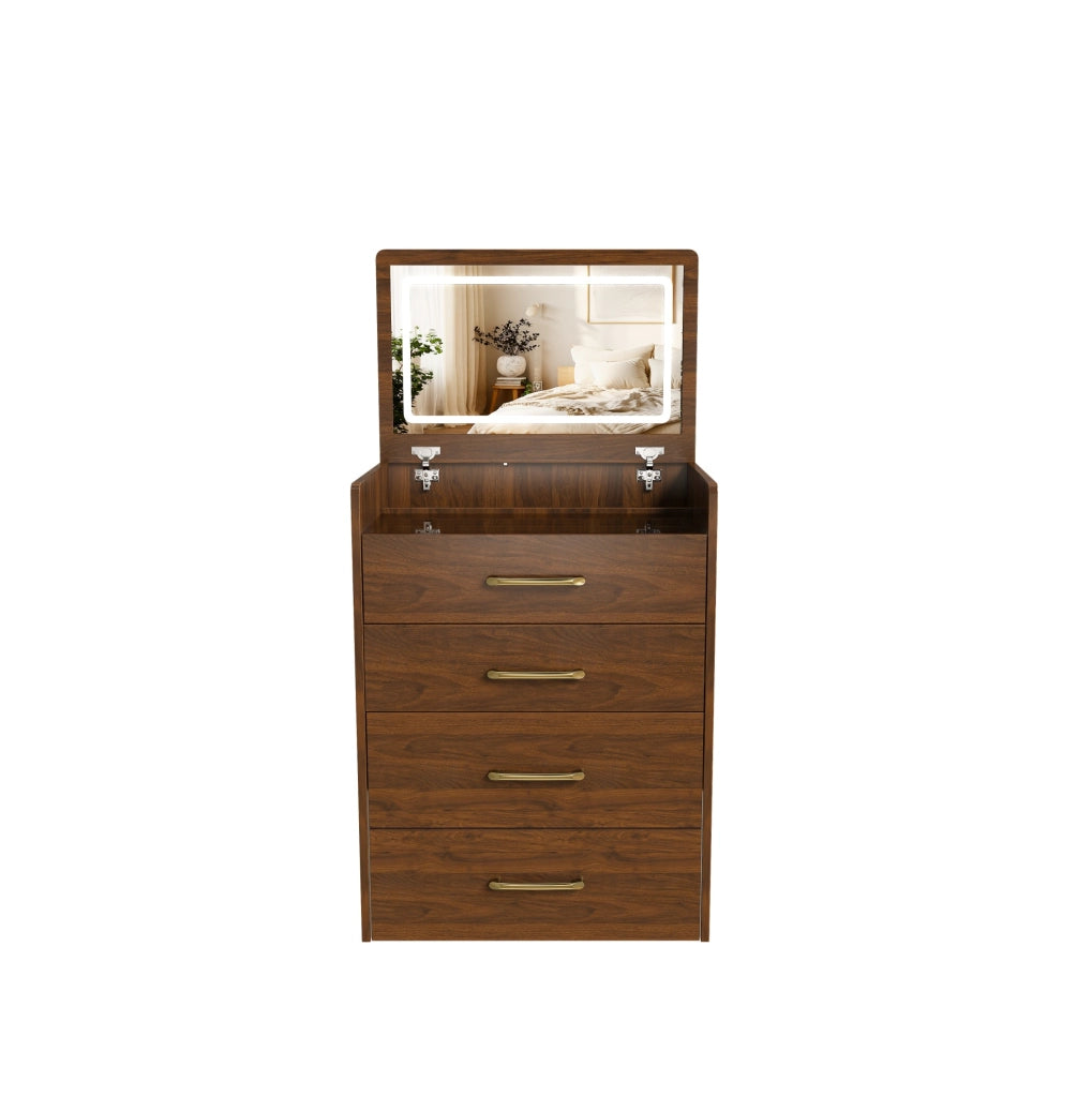 Toeletta 3 in 1 in MDF color noce con specchio pieghevole