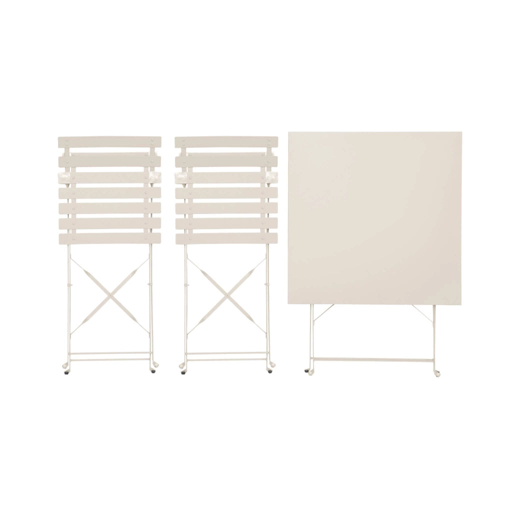 Set tavolo da giardino pieghevole in acciaio con 2 sedie, 70cm, beige