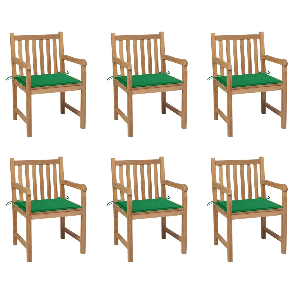 Sedie da Giardino 6 pz con Cuscini Verdi in Massello di Teak cod mxl 8330
