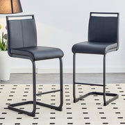 Coppia di sgabelli da bar con schienale e poggiapiedi, design moderno, in similpelle e metallo nero