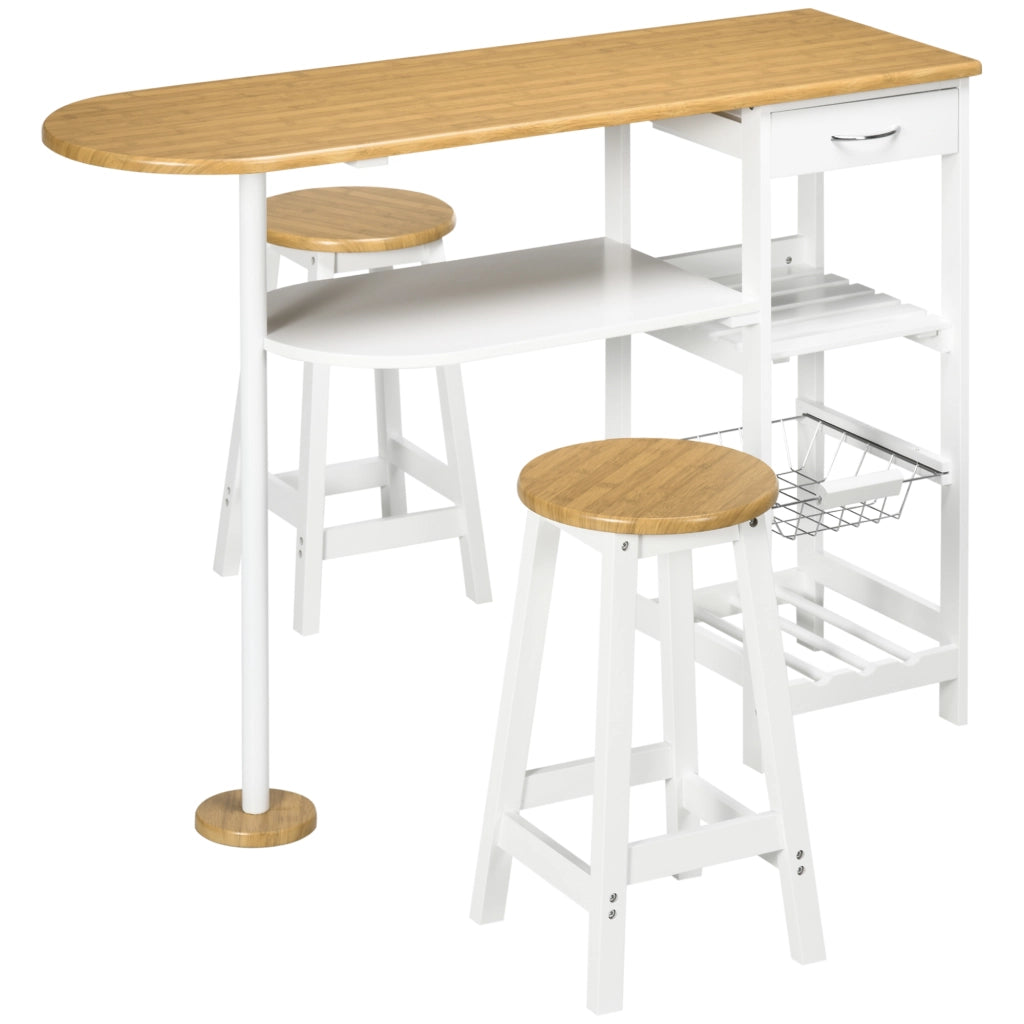 Set tavolo da bar con cestino e bottigliere e 2 sgabelli ¨C zephmum ¨C Bianco 119x38,5x88,5 cm