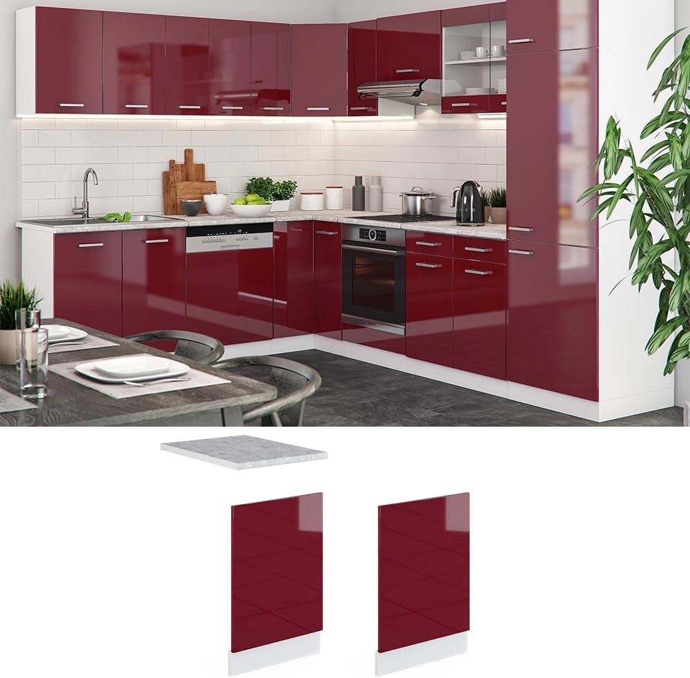 Pannello frontale R-Line, Rosso lucido, 45 cm, PL Marmo, per la libera combinazione all'interno di sistemi cucina modulari