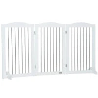 Cancellino per Cani Pieghevole a 3 Pannelli in Legno e Acciaio, 154x30x80 cm, Bianco