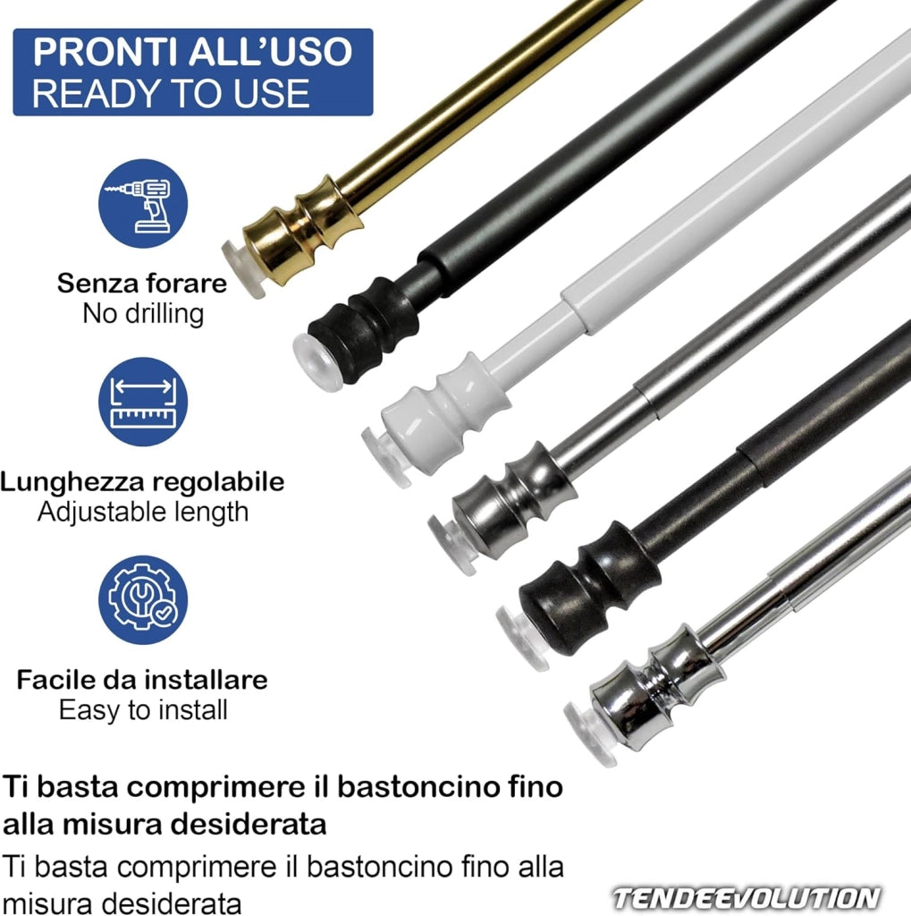 Astine a Molla in Alluminio, Coppia Bastoncini Pressione Estensibili 50-60cm - Colore Nikel Satinato