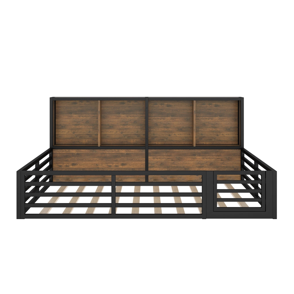 Letto matrimoniale 140×200 cm con barriera apribile; vani laterali e LED; senza materasso; metallo; nero